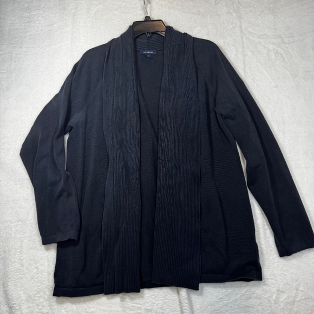 Land's End Cardigan Sweater Womens Size XL Black Open Coastal Cotton